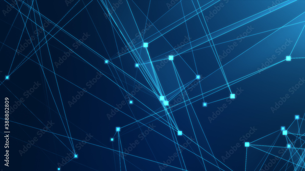 Abstract blue polygon tech network with connect technology background. Abstract dots and lines texture background. 3d rendering.