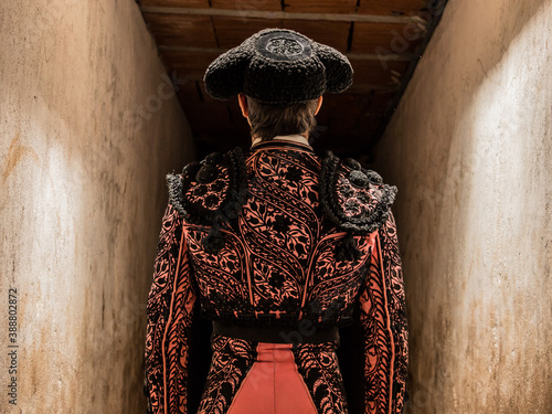 concentrated bullfighter waiting his turn