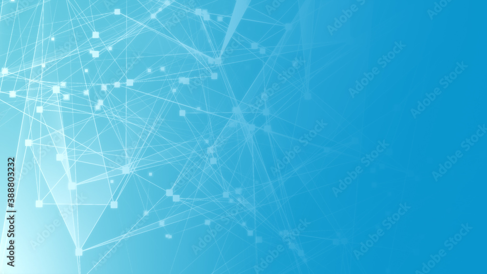 Abstract blue white polygon tech network with connect technology background. Abstract dots and lines texture background. 3d rendering.