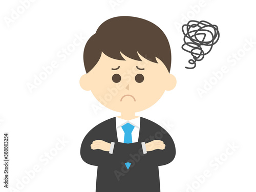 腕を組んで悩むビジネスマンのイラスト