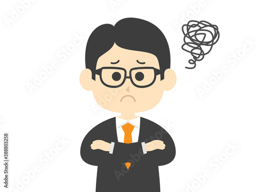 腕を組んで悩むビジネスマンのイラスト