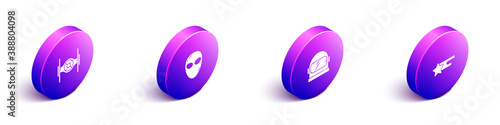 Set Isometric Cosmic ship, Alien, Astronaut helmet and Falling star icon. Vector.