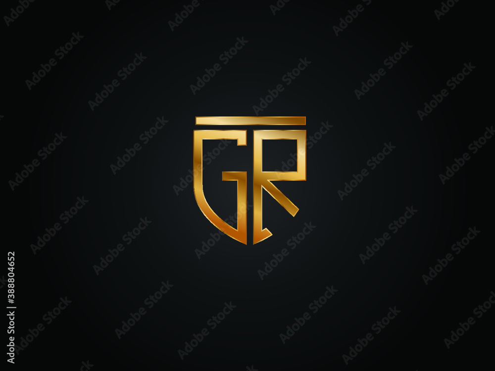 GR shield shape Gold Color logo Design - obrazy, fototapety, plakaty 