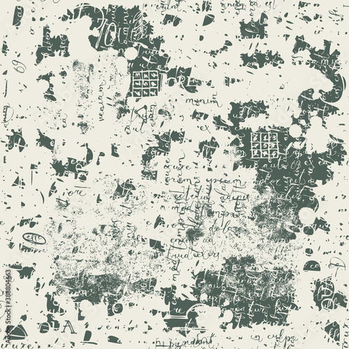 Canvas Print Abstract seamless pattern with handwritten unreadable Lorem Ipsum text and spots on the old paper backdrop
