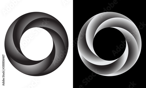 5 segments circle with gradient. Art metallic circle logo or icon.