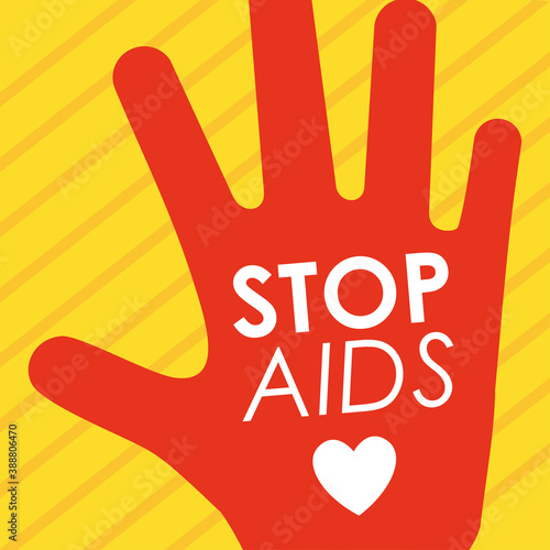 stop aids design with hand with heart icon, flat style