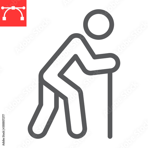 Old man with cane line icon, disability and pensioner, old man with walking stick sign vector graphics, editable stroke linear icon, eps 10.