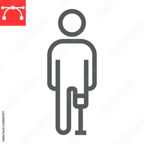 Man with leg prosthesis line icon, disability and artifical, handicapped person with prosthesis sign vector graphics, editable stroke linear icon, eps 10.