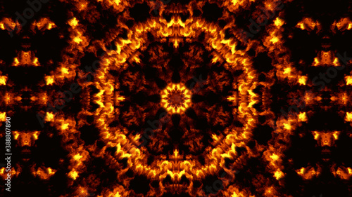 Dark flame-coloured concentric kaleidoscope background