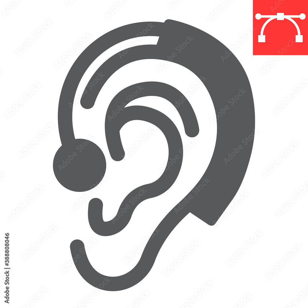 Fotografie Hearing aid glyph icon, disability and deafness, ear sign vector graphics, editable stroke solid icon, eps 10