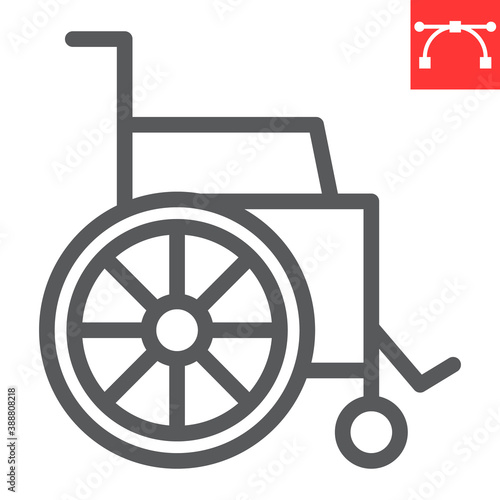 Wheelchair line icon, disability and handicapped, wheelchair sign vector graphics, editable stroke linear icon, eps 10.