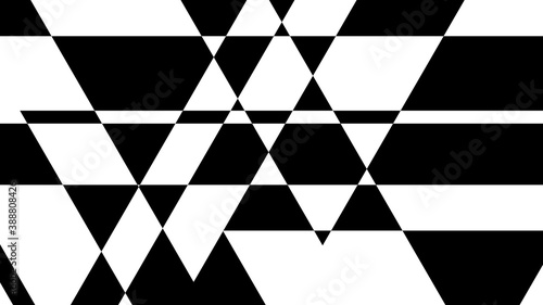 Minimalistic geometric background pattern with black and white triangles of different size