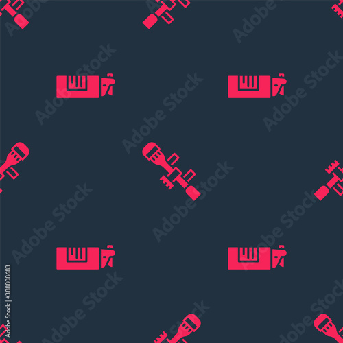 Set Weapons oil bottle and Sniper optical sight on seamless pattern. Vector.
