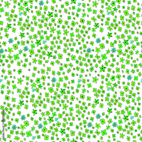 Seamless vector illustration with  green and blue flowers. Ditsy print. Elegant template for fashion prints. Delicate floral pattern.
