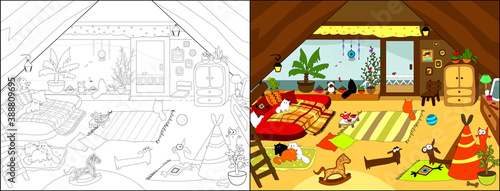 Cozy house series. Vector illustrations for coloring book.