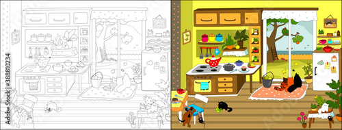 Cozy house series. Vector illustrations for coloring book.