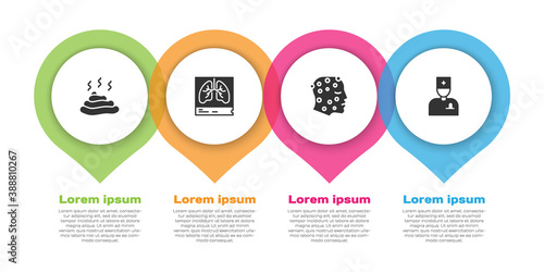 Set Shit, Lungs x-ray, Psoriasis or eczema rash and Male doctor. Business infographic template. Vector.