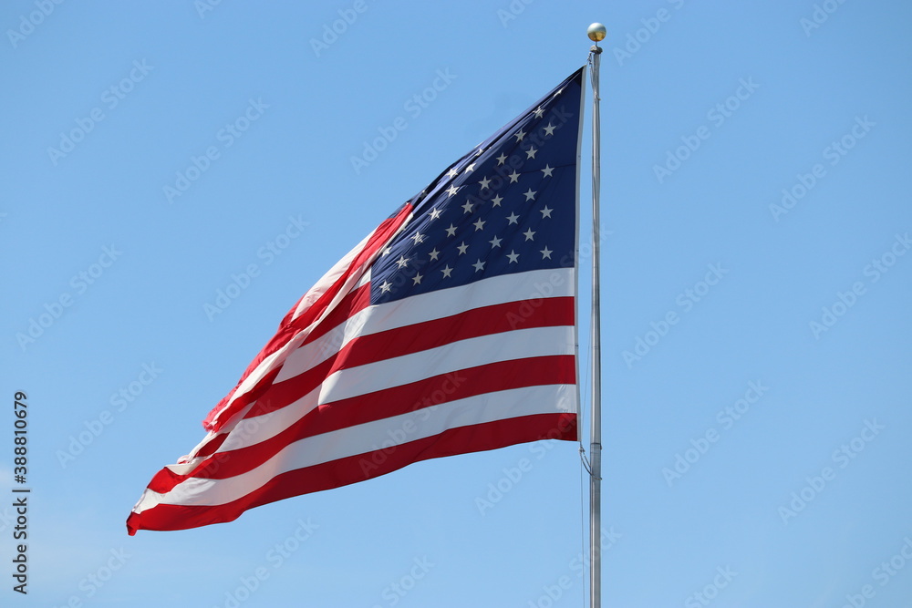 USA flag fluttering in the wind