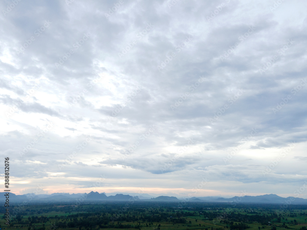 Panorama view landscape mountain White clouds sky on background..