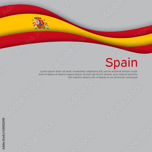 Abstract waving spain flag. Paper cut style. Creative background for spain patriotic holiday card design. National poster. Spanish state patriotic cover, flyer. Vector design