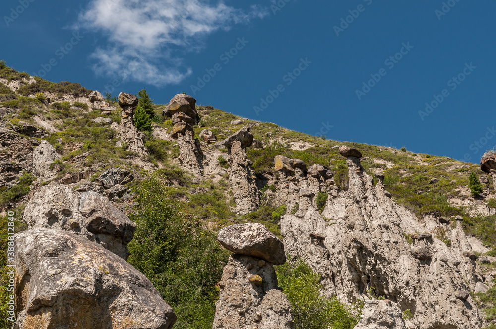 A stone mushrooms in a Chulyshman valley in Altai mountains