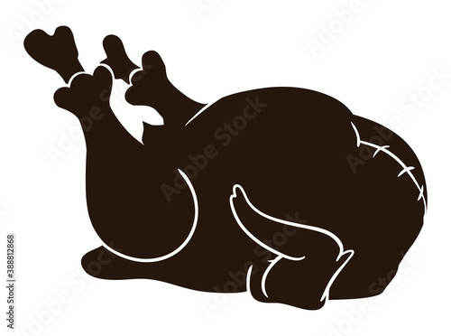 Isolated Roasted and Stuffed Turkey Silhouette, Vector Illustration