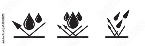 Waterproof icon, water proof drop resistant, vector logo. Impermeable, hydrophobic waterproof fabric arrow icon
