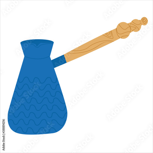 Turkish pots of coffee. Vector cezve in flat cartoon style isolated on white background. 