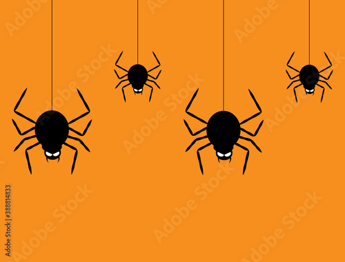 Set of spiders, orange background, vector illustration