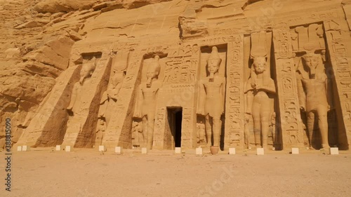 Beautiful setting of the temple of nefertari next to the temple of Abu Simbel, in southern Egypt in Nubia next to Lake Nasser. Temple of Pharaoh Ramses II, 4k video
