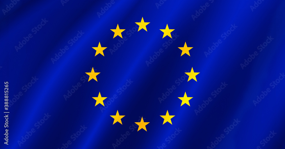 © Shabtay - Waving European Union Flag. Waving Flag of Europe. Vintage wavy closeup EU flag, Illustration
