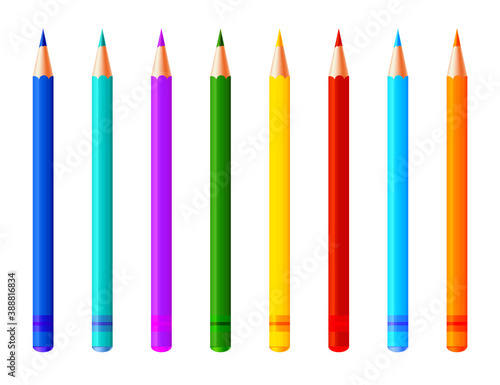 Set of colorful pencils. Vector realistic highlighters, felt tip marker or pens collection for design in home, office and school projects, scrapbooks. Children and artist vivid painting tools