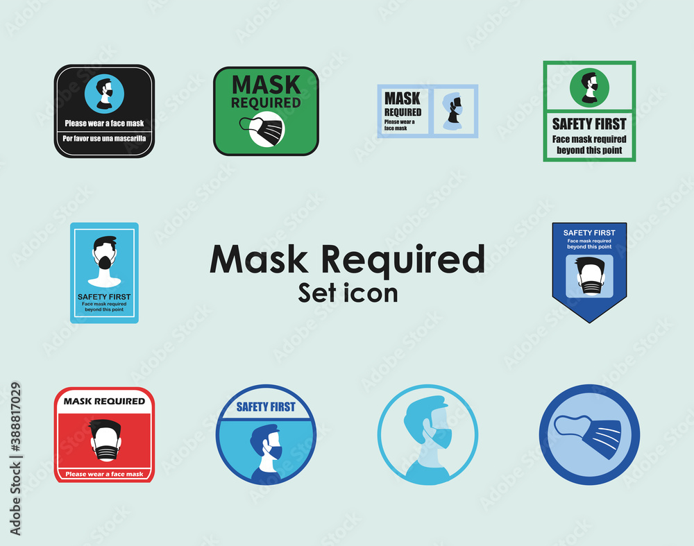 Mask required in road signs set icons vector design