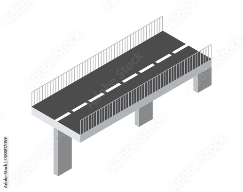 Vector isometric bridge icon. 3d isolated drawing element of a modern urban infrastructure for games or applications. City transport organization object, road crossing, construction architecture