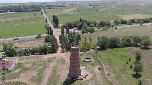 Drone video of Burana tower. One of the first known minarets ( 9th centry ) in Central Asia in Tokmok, Kyrgyzstan. 
Dji Mavic Air, bird view, Minarets, go explore, wanderlust, Central Asia,
roadtrip. photo