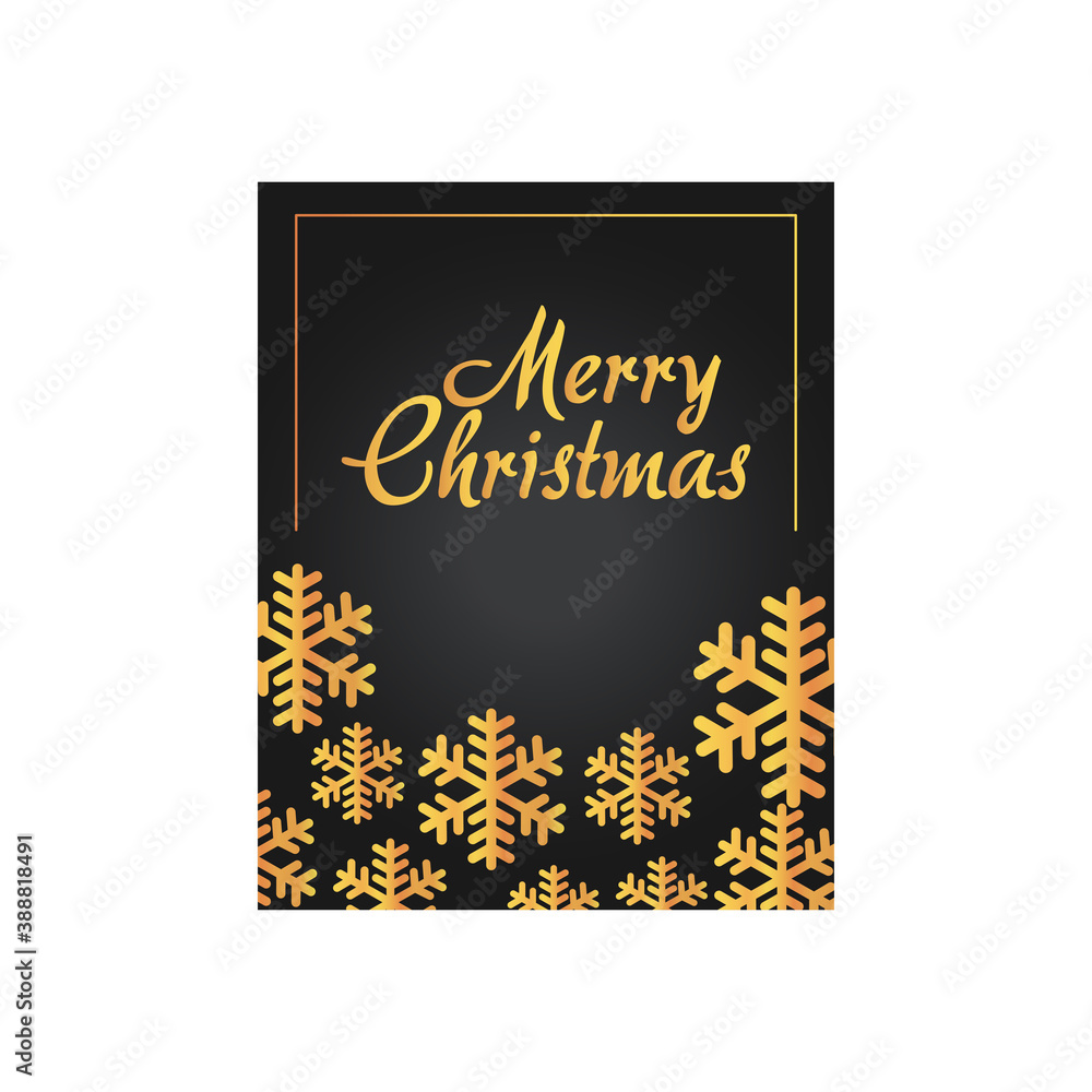 design of christmas black elegant card with golden snowflakes