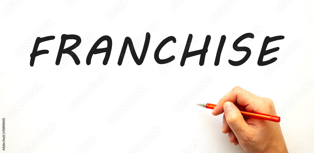 Hand writing FRANCHISE with pen. Isolated on white background. Hand writing FRANCHISE with pen. Isolated on white background.