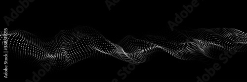 Digital dynamic wave of particles. Big data visualization. Vector abstract black futuristic background.