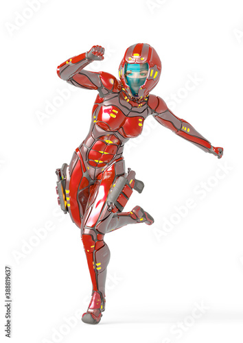 astronaut girl on sci-fi suit is running fast © DM7