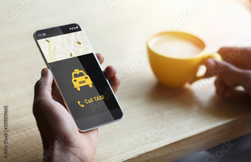 Unrecognizable Man Ordering Taxi Calling By Smartphone Indoors, Cropped, Closeup