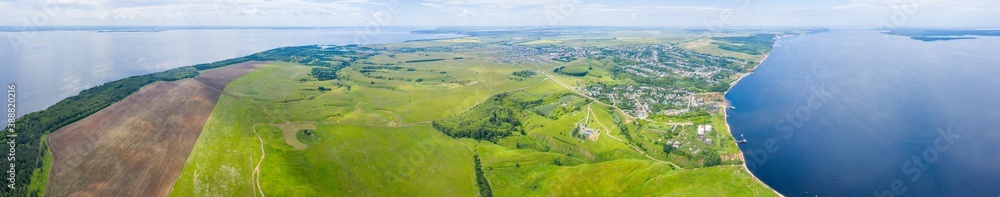 Kamskoe Ustye and Mount Lobach at the confluence of the Kama and Volga rivers, amazing panoramic view of the surrounding nature.