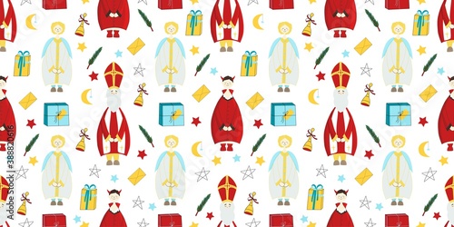 Wrapping paper, seamless pattern for saint nicholas day. Vector illustration