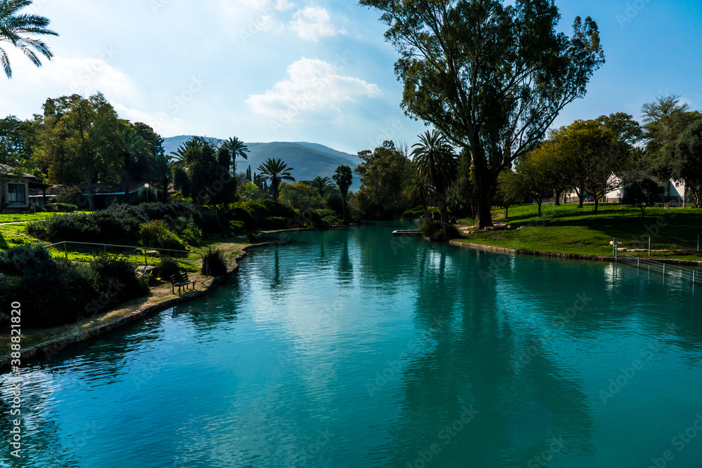 The river Amal flows through the kibbutz Nir David in the valley of Beit Shean. Israel. Nir David Country Lodge. Israel