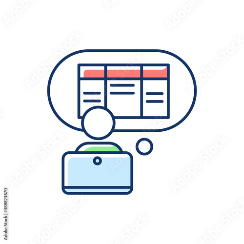 Data entry clerk RGB color icon. Administrative professional. Keyboarding skills. Entering data into computer system. Creating letters, reports and other documents. Isolated vector illustration