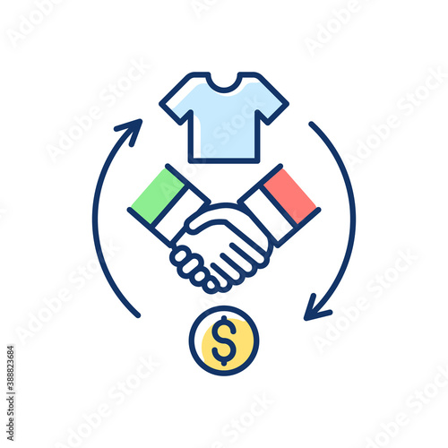 Reseller RGB color icon. Merchant. Products resolding. Purchasing goods from manufacturer. Making profit. Resell products. Business building. Online shop. Earning money. Isolated vector illustration