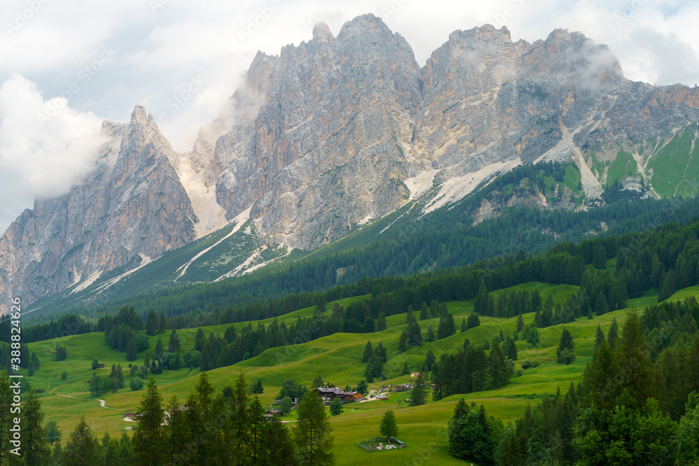 Mountain landscape along the road to Passo Tre Croci, Dolomites, Veneto, Italy