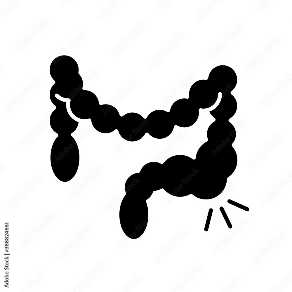Constipation black glyph icon. Abdominal pain. Bowel movements