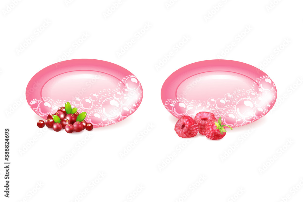 Bar of blue soap and berries in foam and bubbles on a white background. Bar of blue soap and berries in foam and bubbles on a white background.