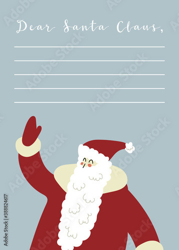 Letter for Santa Claus. Christmas template. Layout letter. Child wish list. New 2021 Year and Xmas celebration preparation. Vector flat cartoon style