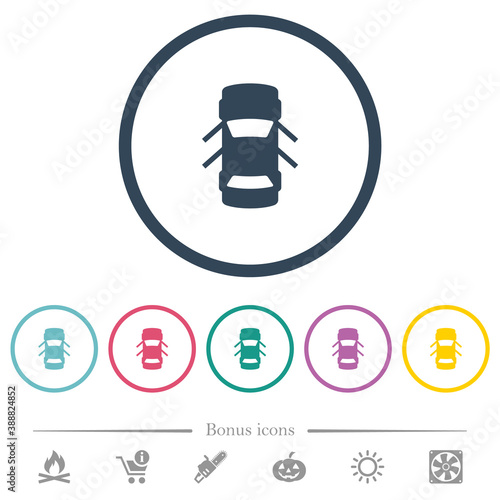 Car open doors dashboard indicator flat color icons in round outlines photo